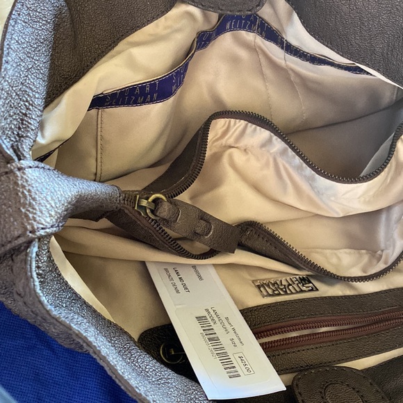 Stuart Weitzman Beautiful Shimmering Bronze Denim Logo Bag NewWithTags - Picture 9 of 15